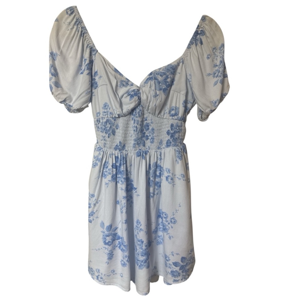 Hollister Smocked Puff Sleeve Floral Mini Dress Cottagecore Lined Medium